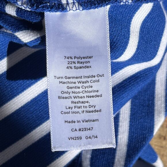 Talbots Blue White Striped Fit & Flare Dress Petite Nautical Preppy Sleeveless - Picture 4 of 5